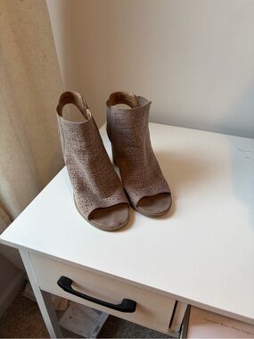 new directions Taupe Peep-Toe Perforated Ankle Booties